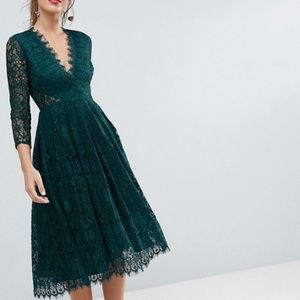 ASOS Lace MIDI Dress , Forest Green ,Size 10